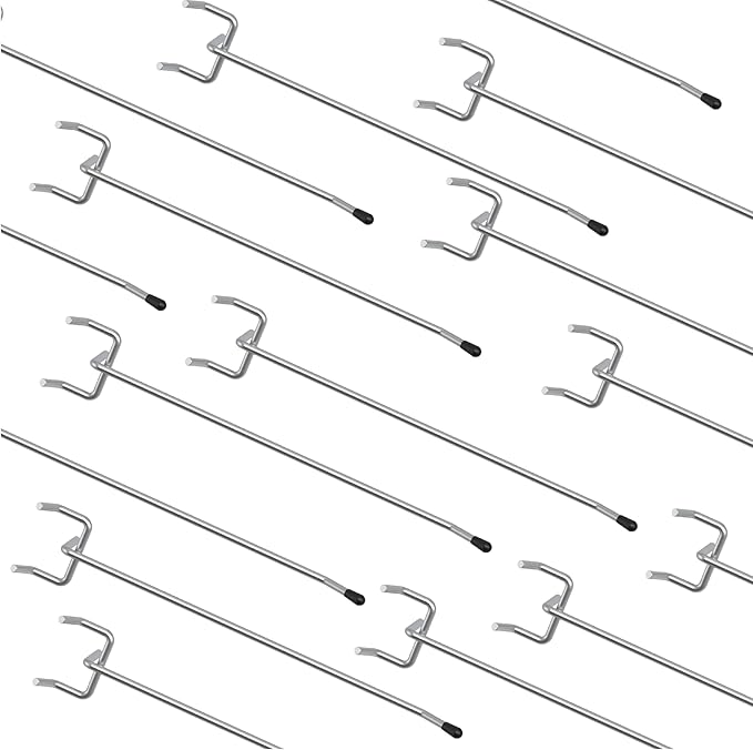 HUHOLE Pegboard Hooks 6 Inch 50PC, Ideal Garage Organization, Wall Storage Tool Organizer, Fit 1/4" 1/8" Peg Board with Plastic Tip (Silver, 6 Inch)