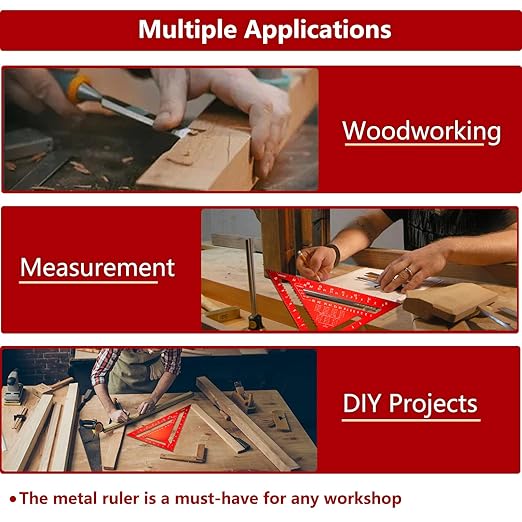 Carpenter Square 12 Inch &7 Inch,Aluminum Rafter Square Carpenter for Woodworking,Sturdy Angle Drawing Measuring Ruler,Layout Tool Alloy Triangle Ruler Protractor for Carpentry,Red
