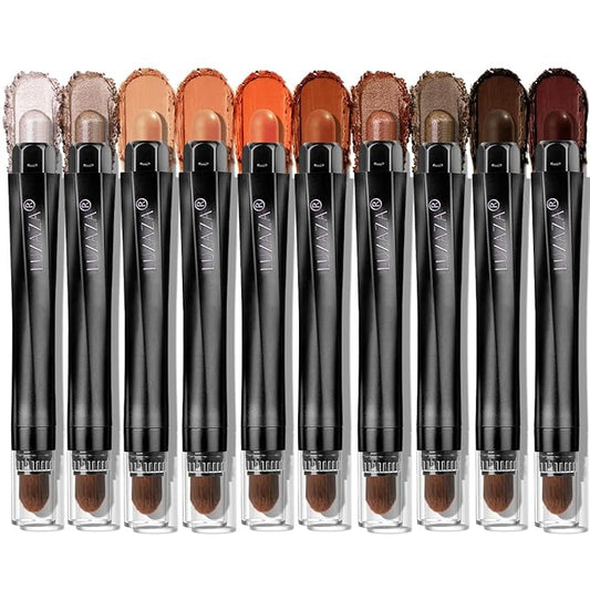 10PCS Eyeshadow Stick,Shimmer And Matte Brown Metallic Cream Eyeshadow Pencil Crayon with Smudge-proof & Waterproof,Eye Brightener Stick-VeraVaultWomen