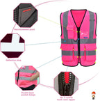 A-SAFETY XSmall Pink High Visibility Vest,Reflective Safety Vest Workwear 7 Pockets Hi Vis Durable Vest,X-Small
