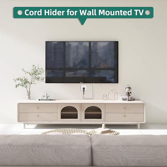 Cord Hider Raceway Kit, 39 inch Wall Cable Hider for 1-2 Cable, Silicone Material Hiding Wall Mount TV Powers Cords in Home Office, W0.75 H0.5in White