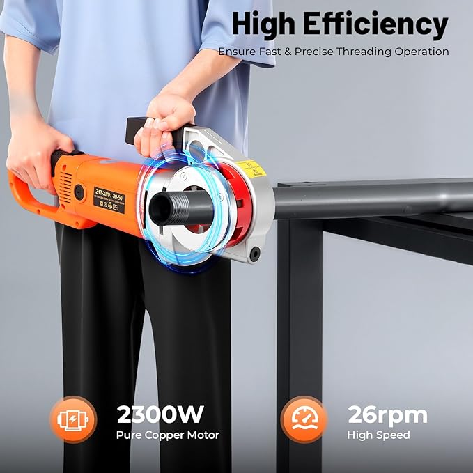 Electric Pipe Threader, 2300W Pipe Threading Machine with 6 Dies (1/2" - 2"), 110-120V Ratchet Pipe Threader Kit, Heavy-Duty Hand-Held Power Drive Kit