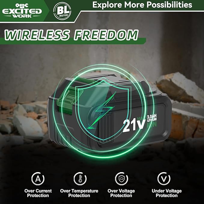 21V Max Cordless 2.0J Rotary Hammer Drill Kit with 3.0 Ah Battery, Brushless Motor and 2 Functions for Concrete, Fast Charger, 4000IPM, 3 Drills for Masonry, Metal and Wood