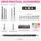 GardenJoy Cordless Power Drill Set: 12V Electric Drill with Battery and Charger, 65pcs Acessories, 3/8"Keyless Chuck, 2 Variable Speed, 24+1 Position, Compact Drill Driver Kit for Home & DIY Project