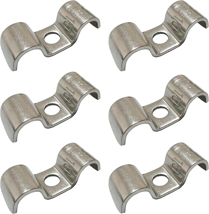 6pcs 10mm(2/5 inch) Double Line Clamp Heavy Duty 1 Hole Conduit Strap 304 Stainless Steel M-Type Pipe Strap For Wire Pipe Cord Installation
