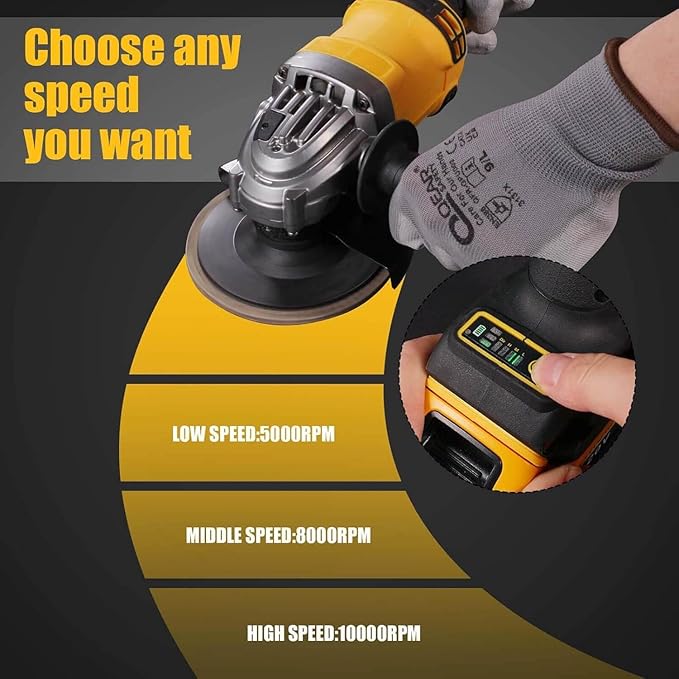 Cordless Angle Grinder Compatible With Dewalt 20V MAX Battery 4-1/2" Grinder Power Tools Battery Powered Brushless 3 Variable Speed For Cutting, Griding, Polishing (Tool Only)