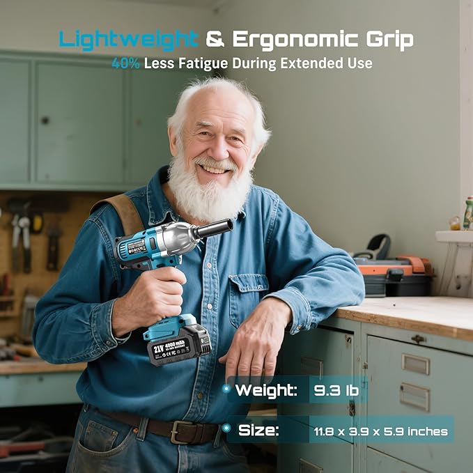 Seesii Impact Wrench 665 FT-LBS(900N.m) 3300IPM 1/2 Impact Gun High Torque Electric Cordless Impact Wrench with 21V 1x4.0Ah Battery 6 Sockets and Case for Home Car Truck Tire Lug Nut Removal Tool Set