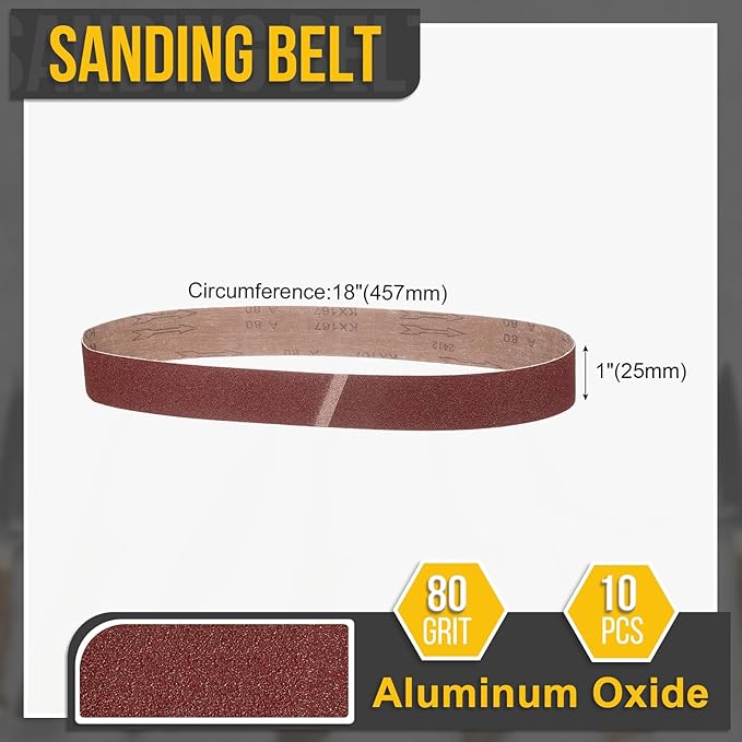 1 x 18 Inch Sanding Belt, 10 Pcs 80 Grit Knife Sharpener Belts Work Sharpening for Belt Sander Knife Carving Tool Metal Working
