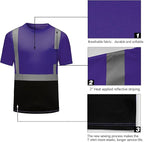 High Visibility Shirts Quick Dry Safety T Shirts with Reflective Strips and Pocket Short Sleeve Mesh Hi Vis Construction Work Class 2 Shirt for Men/Women Black Bottom Purple,4XL
