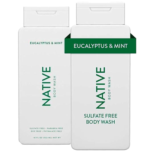 Native Body Wash Contains Naturally Derived Ingredients | For Women & Men, Sulfate, Paraben, & Dye Free Leaving Skin Soft and Hydrated | Eucalyptus & Mint 18 oz - 2 Pk-VeraVaultWomen