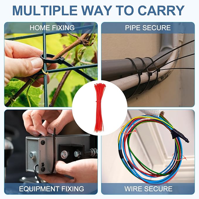 PATIKIL Cable Zip Ties 14 Inch, 100 Pcs Self-Locking Nylon Wire Tie Wraps Heavy Duty Cord Management with 50 lbs Tensile Strength for Indoor and Outdoor, Red (0.2" W)
