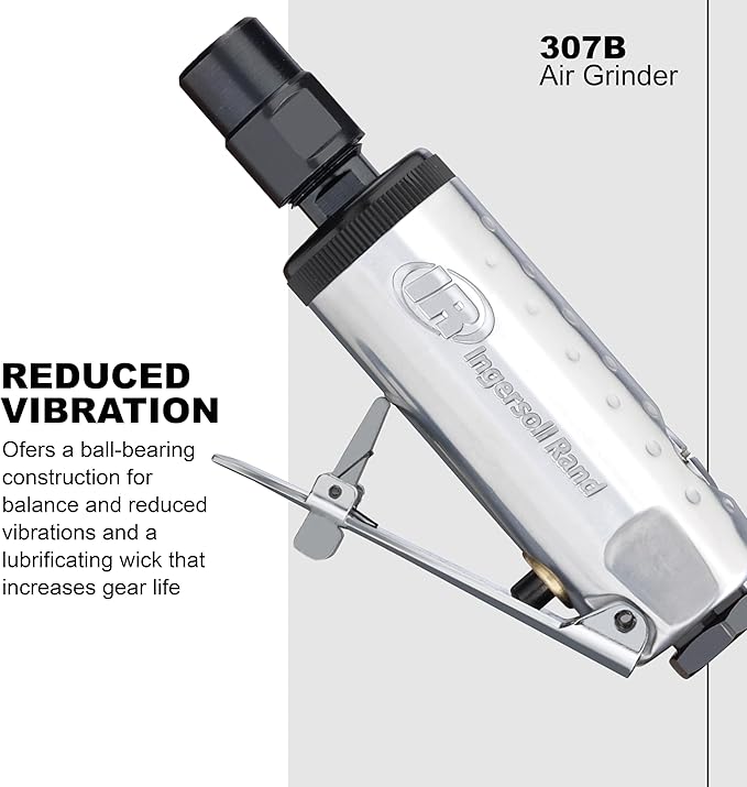 Ingersoll Rand 307B 1/4” Air Die Grinder, Straight, 28,000 RPM, 0.25 HP, Ball Bearing Construction, Safety Lock, Aluminum Housing, Lightweight Power Tool