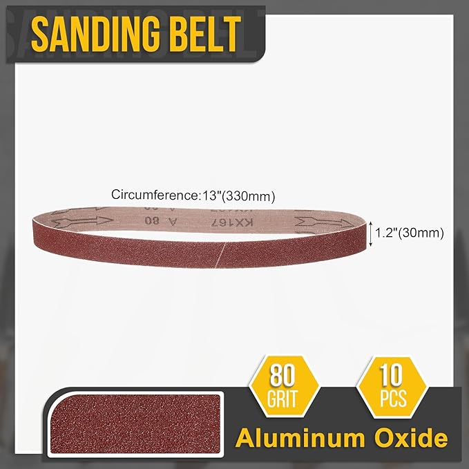 1.2 x 13 Inch Sanding Belt, 10 Pcs 80 Grit Knife Sharpener Belts Work Sharpening for Belt Sander Knife Carving Tool Metal Working