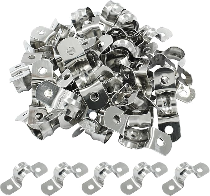 Hordion 50Pcs 12mm Two Hole Strap U Bracket, M12 Rigid Pipe Strap Stainless Steel Conduit Clamp for Fixing Pipe