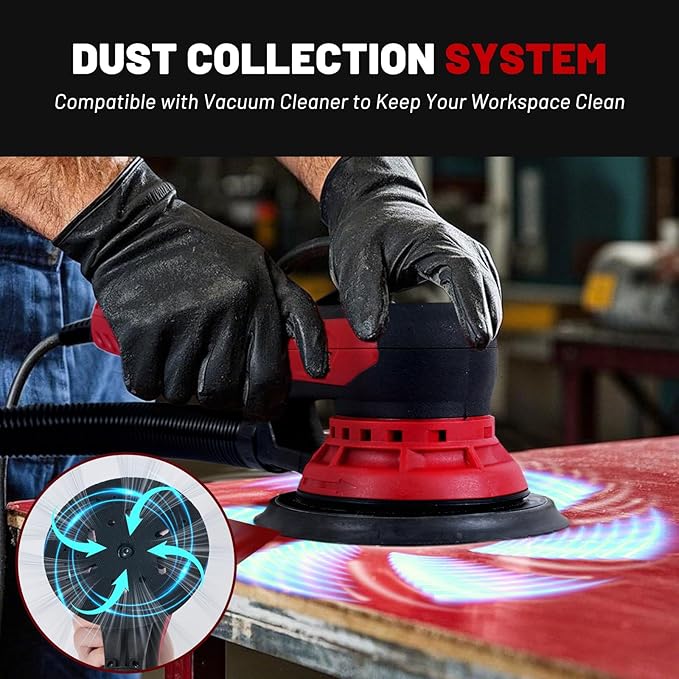 Bucktool 3.0 Amp 6 Inch Orbital Sander Brushless Motor, 4000-10000 Variable Speed, 5mm Orbit Diameter, with Precision Dust Control & 4 Sanding Pads