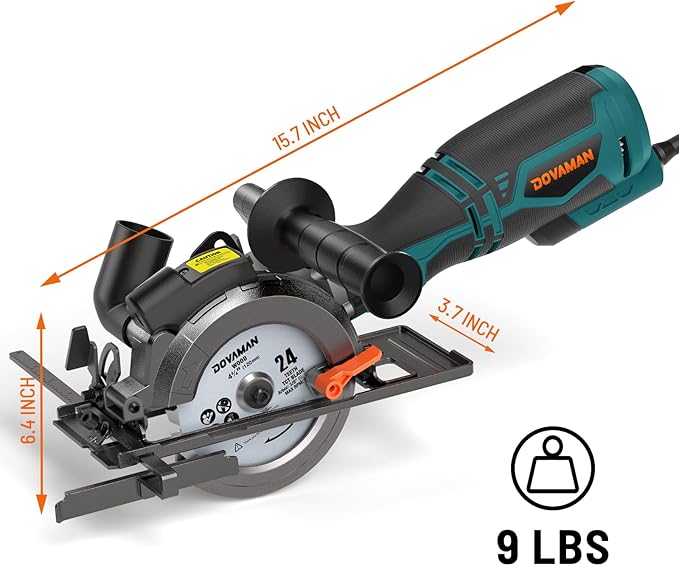 Circular Saw, 5.8A 4-1/2" Circular Saw w/Laser, Metal Auxiliary Handle, 6 Blades (4½", 4¾"), Cutting Depth 1-11/16" (90°), 1-3/8" (45°), Ideal for Wood, Soft Metal, Plastic, Tile - MCS01A