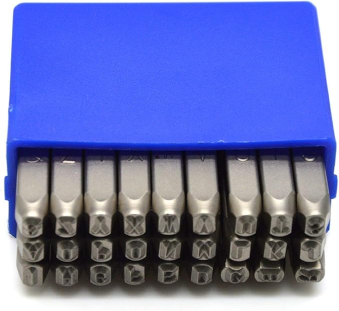 27pcs Heavy Duty Steel Stamp Uppercase Letter 1/16 1.5mm Hand Stamping Character Mark Code Alphabet Punch Kit for Bracelet Ring Jewelry Sheet Metal Plate Making Mold Die