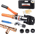 HZLZRZ ProPress Tool Copper Tube Fittings Hydraulic Copper Pipe Crimping Tool with 1/2,3/4 and 1 inch Jaws and Stainless Steel Pipe Cutter and Deburring Tool,Suit for Narrow Space and Tee Fittings