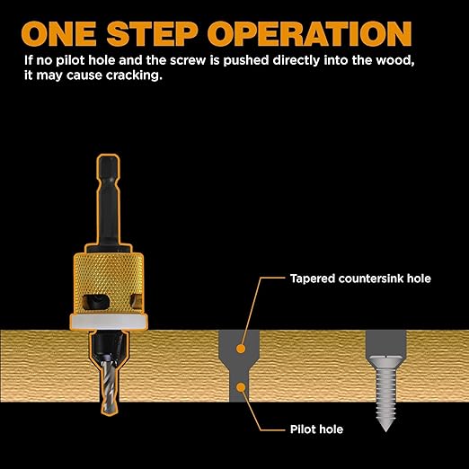 1/8"x3/8" Carbide Tipped Countersink Drill Bits with Low Friction Depth Stop, 1/4" Quick Change Hex Shank Countersink Drill with Replaceable HSS Pilot Drill Bit for Wood, Plastic, Woodworking