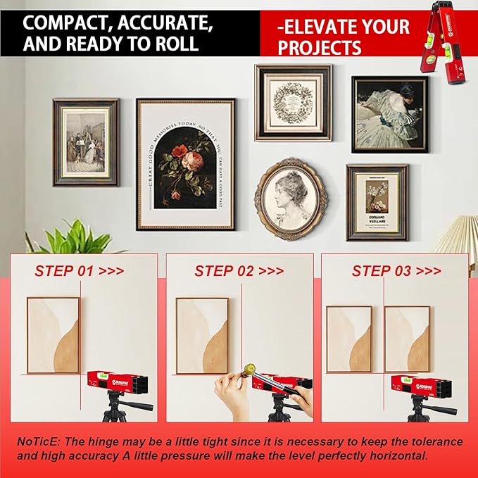 20Inch Foldable Magnetic Level-with 30Ft Laser Leveling Line and 90°/180°Bubbles,Multi-function Leveler Tool for Woodworking,Picture Hanging,Home Renovation and Construction