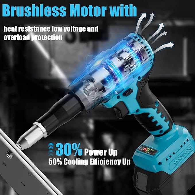Rivet Gun Compatible with Makita 18V Battery,Cordless Riveters Tool,Brushless Rivet with 3 Size(1/8", 5/32", 3/16") Aluminum Rivets & LED Light for Construction,Metalworking