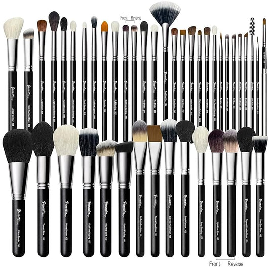 Makeup Artist MUST HAVES 42Pcs Makeup Brushes Set with Real Natural Goat Hair By BUEART DESIGN (42Pcs Matte Pearl Black)-VeraVaultWomen