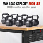 48" L×24”W Adjustable Workbench with Wheels, 28”-40”Height Heavy Duty Table 2000 LBS Load Capacity, Work Bench with Power Outlet & Pegboard, Rubber Wood Work Table for Garage, Office, Workshop