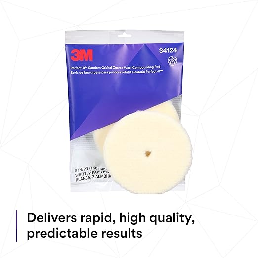 3M Perfect-It Random Orbital Coarse Wool Compounding Pad, 6"/150 mm, White, 34124, Orbital Pads for Automotive Compounding and Polishing