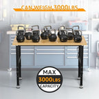 48" Adjustable Workbench,Heavy-Duty Work Table,3000 LBS Load Capacity Particleboard Hardwood Workstation Outlets with Power Strips and Fixed feet,for Workshop, Garage