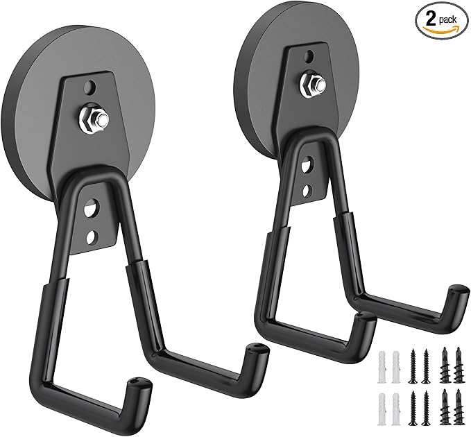 Heavy Duty Storage Magnetic Utility Hooks Large Garage Strong Extra Magnet Hooks Hanger with Anti-Slip Coating Heavy Duty Magnetic Hooks for Hanging Power Dril Garage Garden Tools 2 Pack Black