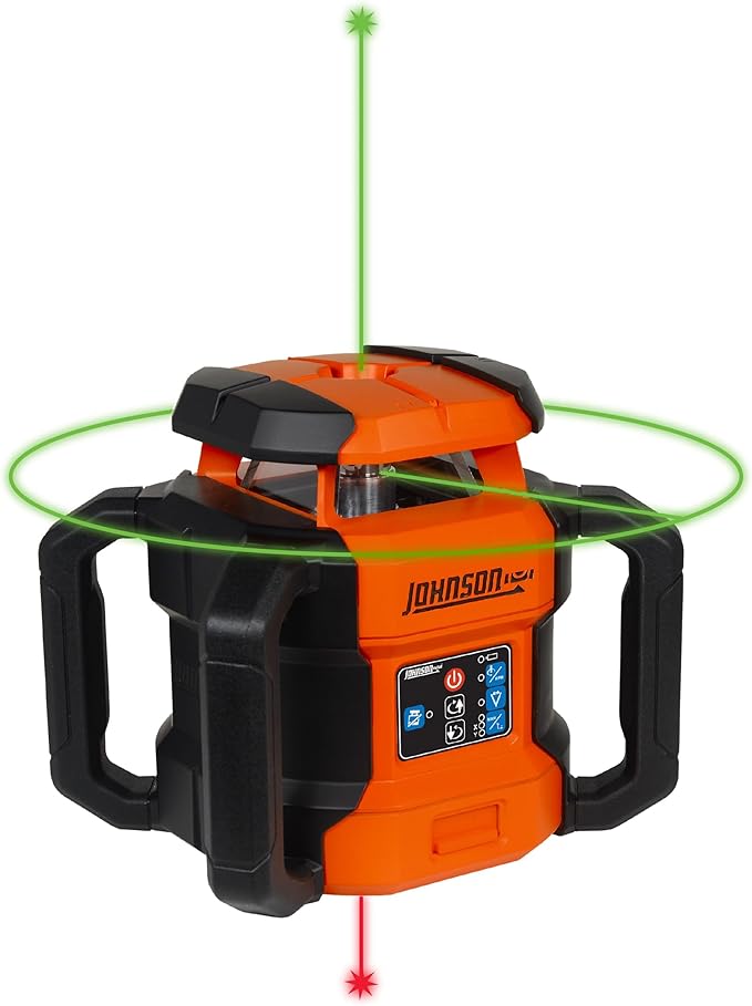 Johnson Level & Tool JRT300-GNHV-K Self-Leveling Dual Slope Rotary Laser Kit with GreenBrite® Technology, 4,000FT Range, Lithium Ion Batteries, Magnetic Target, Laser Detector, Remote Control