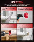 Saker PVC Pipe Reamer Kit, PVC Fitting Saver with 3/4inch, 1 inch, 1-1/4inch,1-1/2inch, 2inch,3inch,4inch Head, For SCH40, ABS Pipe,CPVC Perfect for Plumbing Repairs, Fits Standard 1/2" Drill