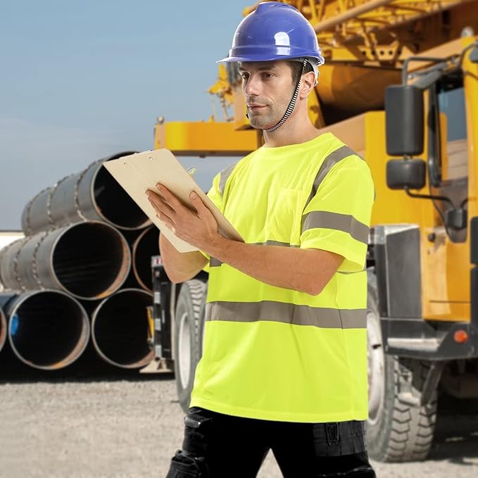 High Visibility Class 3 T Shirts，Hi Vis Safety Shirts with Reflective Strips and Pocket, Short Sleeve Quick Dry Mesh Construction Work Shirt for Men/Women Lime,XL