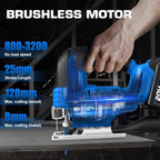 Jig Saw Compatible with Makita 20V MAX Battery, Brushless Motor, cordless jigsaw, 3200 SPM, 25mm stroke, 4-stage track, 45° left-right tilt, LED Light, Tool-free blade changes