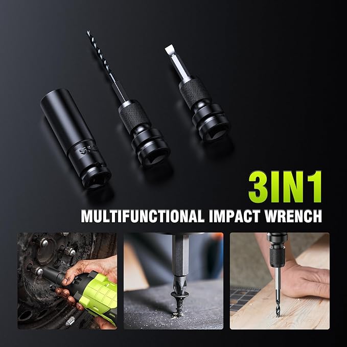 Cordless Impact Wrench, 406Ft-lbs (550N.m) Brushless 1/2 inch, 2800RPM High Torque Impact Gun, 2x 4.0Ah Battery, Charger, 4 Sockets, Electric Impact Wrench for Car Home