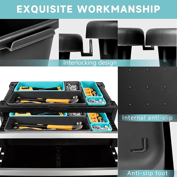 Tool Box Organizer Tray, Toolbox Desk Drawer Organizer, Tool Box Tray, Toolbox Organization Storage for Rolling Tool Chest (60PCS (Blue+Black))