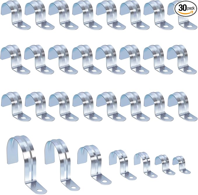 Tanstic 30Pcs 3/8 Inch EMT Pipe Strap Zinc Plated Steel One Hole Strap Conduit Clamp Rigid Pipe Strap for Pipe Fixing