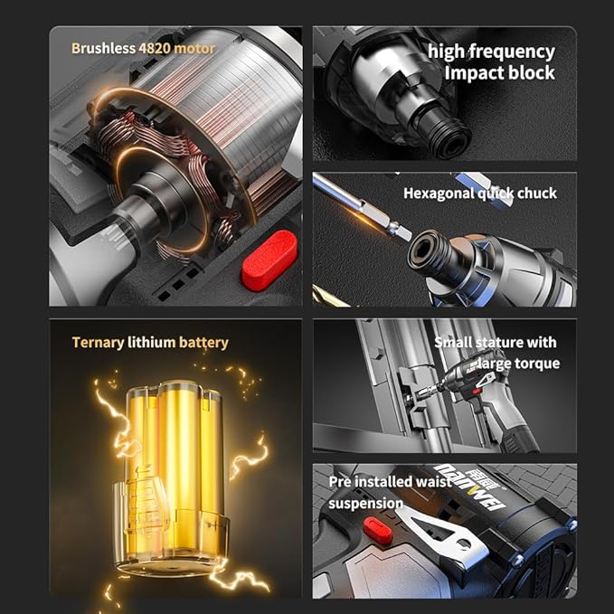 Impact Wrench 16.8V Brushless Impact Wrench Kit High Torque Impact Driver 2x2.0Ah Battery Electric Impact Motor Variable Speed