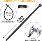 ALBO Black Zip Ties 4 Inch Plastic Cable Ties 1000 Pack Tie Wraps 18lb UV Resistant Small Nylon Wire Ties