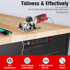 48" Workbench with Drawers, Work Benches for Garage with Strip Light, Adjustable Work Table with Large Pegboard, 2000 LBS Heavy Duty Table with Power Outlet Rubber Wood for Garage, Office