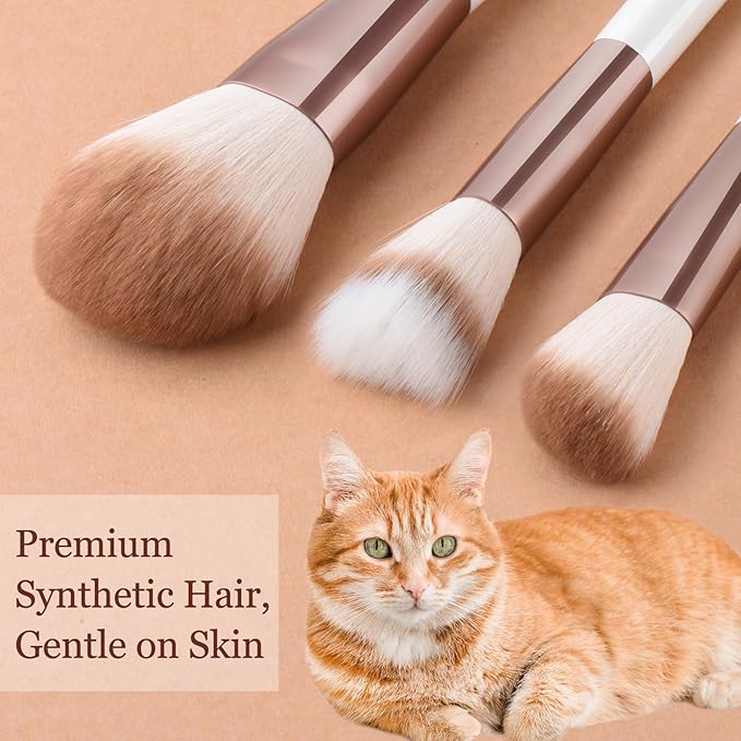 Makeup Brushes Set With Case 10Pcs White Makeup Brush Kit Foundation Eyeshadow Powder Blending Kabuki Eyebrow Eyelash Brushes Cosmetic Brush Travel Kit Gift (White+Brown)-VeraVaultWomen