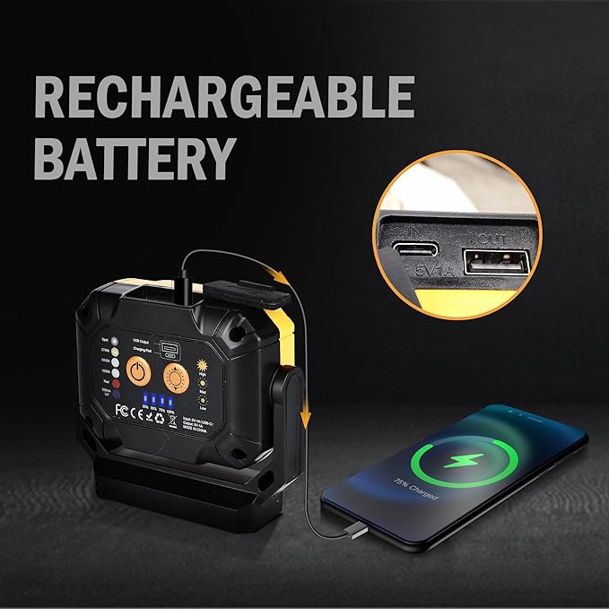 2Pack Magnetic Work Light, 1200LM COB LED Rechargeable Work Light with 15 Lighting Modes, 360°Rotatable Flood Lights for Car Repairing, Job Site Lighting Emergency Outdoor Camping Hiking