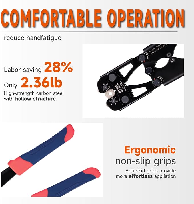 iCrimp Battery Cable Lug Crimping Tool for 8, 6, 4, 2, 1, 1/0 AWG Copper Cable Lugs, with Wire Cutter and Stripper, Battery Terminal Crimper