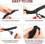 Black Braided Cable Management Sleeves Wire Loom Tubing Cord Protector Self-Wrapping (3/4"-12Feet)