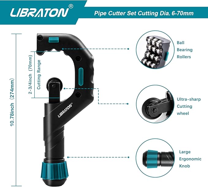 Libraton Copper Tube Cutter 1/4" to 2-3/4", Tube Cutter, Heavy-duty Tubing Cutter for Copper Pipe with Deburring Tool