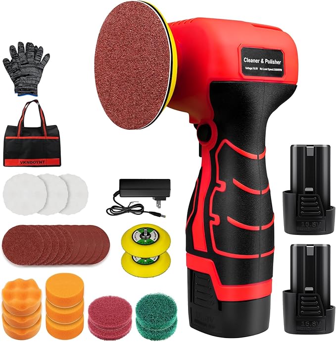 Cordless Sander, 3" Palm Sander with 2Pcs 16.8V 3.0Ah Batteries, 3500RPM Mini Polisher, 30 Accessories Sander Tool for Sanding/Polishing/Waxing/Cleaning