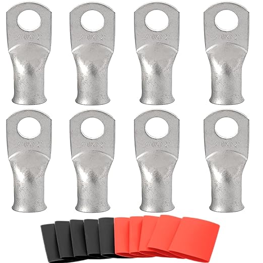 0000 Gauge Tinned Copper Cable Lugs 8 PCS 4/0 AWG-1/2(M12) Ring Terminal Heavy Duty Wire Lugs Battery Lugs, 8 PCS 4/0 Guage terminals Battery Cable Ends Connectors with 8 PCS 3:1 Heat Shrink Tube