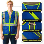 BeautyWill Custom Safety Vest Customized Logo Class 2 High Visibility Reflective Vest with Pockets Construction workwear