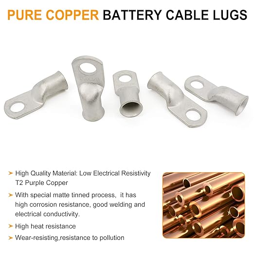 000 Gauge Tinned Copper Cable Lugs 8 PCS 3/0 AWG-5/16(M8) Ring Terminal Heavy Duty Wire Lugs Battery Lugs, 8 PCS 3/0 Guage terminals Battery Cable Ends Connectors with 8 PCS 3:1 Heat Shrink Tube