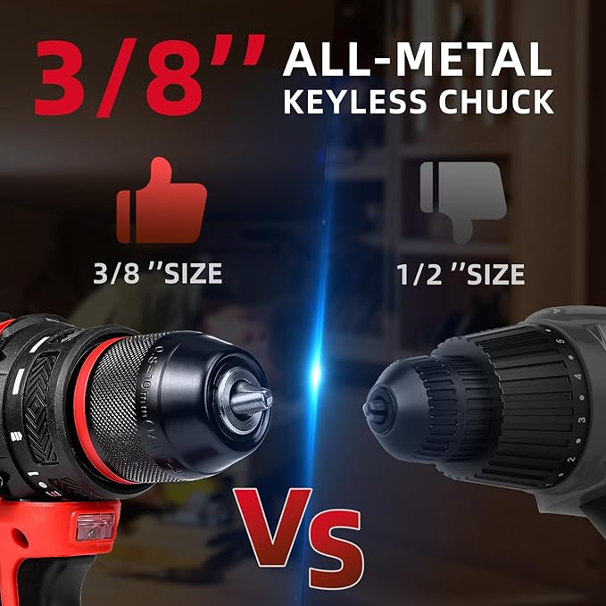 Power Drill, Cordless Drill with 2 × 2.0Ah Batteries, 3/8 inch Cordless Drills, 45Nm Small Drills Cordless, electric drill&LED Light, power drill cordless for Drilling and Tightening/Loosening Screws